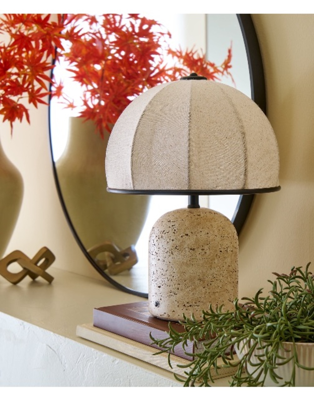Better Homes & Gardens Rechargeable 14-Inch Stone Gourd Table Lamp with Shade